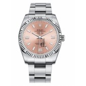 Fake Rolex Air-King White Gold Fluted Bezel Salmon pink round dial 114234 PAO.
