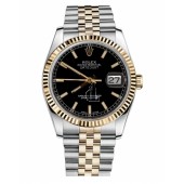 Fake Rolex Datejust 36mm Steel and Yellow Gold Black Dial 116233 BKSJ.