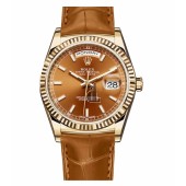 Fake Rolex Day Date Yellow Gold Cognac Dial 118138 COL.