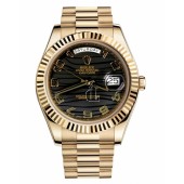 Fake Rolex Day Date II President Yellow Gold Black wave dial 218238 BKWAP.