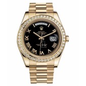 Fake Rolex Day Date II President Yellow Gold Black dial 218348 BKRP.