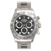imitation Rolex Daytona 116509BKDO Black Diamond Oyster Bracelet 18k White Gold Watch