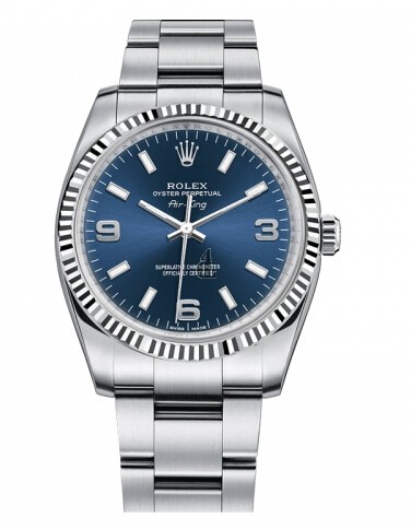 Fake Rolex Air-King White Gold Fluted Bezel Blue dial 114234 BLAO.