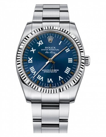 Fake Rolex Air-King White Gold Fluted Bezel Blue dial 114234 BLRO.