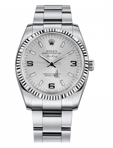 Fake Rolex Air-King White Gold Fluted Bezel Silver dial 114234 SLIO.