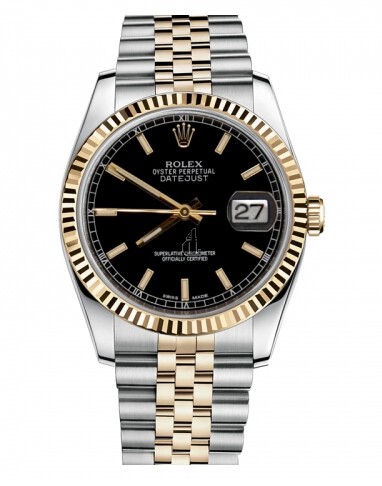 Fake Rolex Datejust 36mm Steel and Yellow Gold Black Dial 116233 BKSJ.