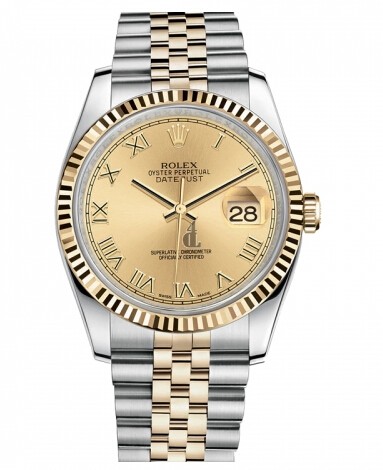Fake Rolex Datejust 36mm Steel and Yellow Gold Champagne Dial 116233 CHRJ.