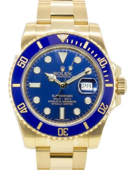 Fake Rolex Submariner Date Yellow Gold Blue Dial 116618LB.