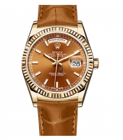 Fake Rolex Day Date Yellow Gold Cognac Dial 118138 COL.