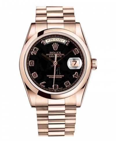 Fake Rolex Day Date Pink Gold Black Dial 118205 BKAP.