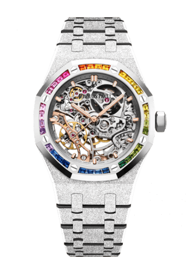 Replica Audemars Piguet Royal Oak 37 Double Balance Wheel Openworked Frosted White Gold/Rainbow 15468BC.YG.1259BC.01