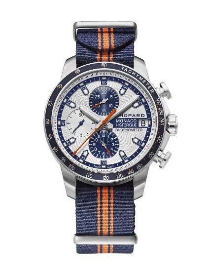 Replica Chopard Grand Prix de Monaco Historique Chronograph White Dial Blue Fabric Limited Edition Men's Watch