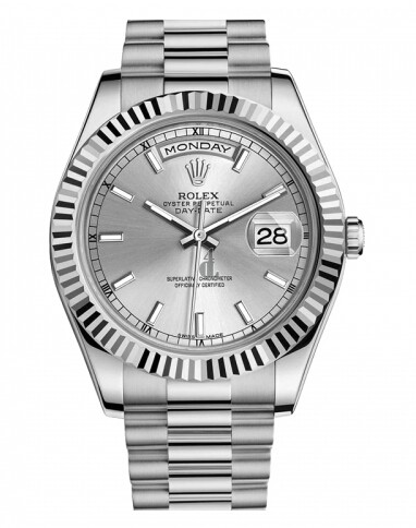 Fake Rolex Day Date II President White Gold Silver dial 218239 SIP.