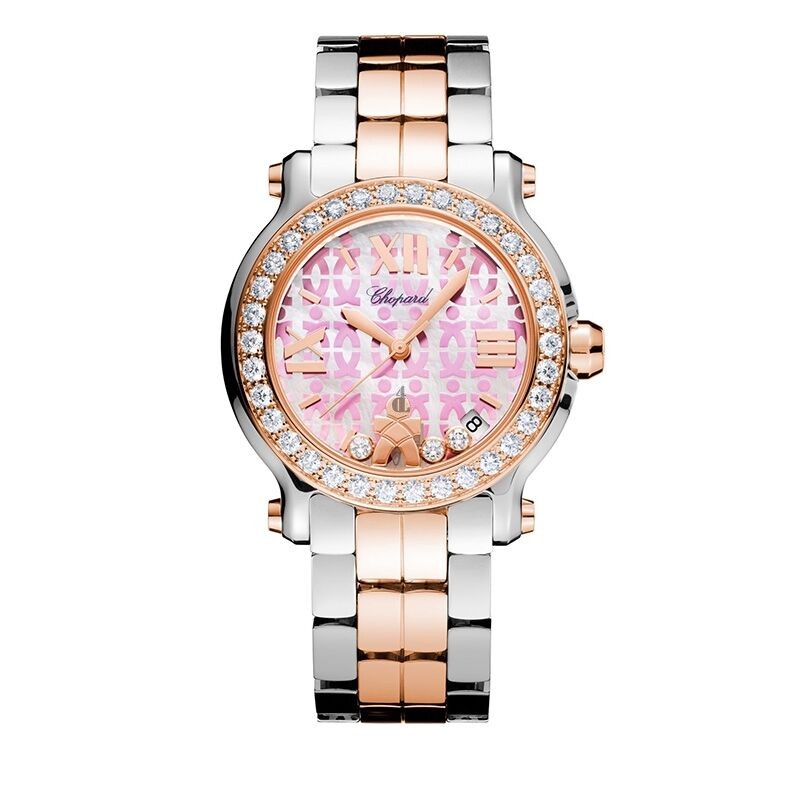 Replica Chopard Happy Sport Medium 36mm Educate A Child 18K Rose Gold & Stainless Steel Diamond Women's Watch