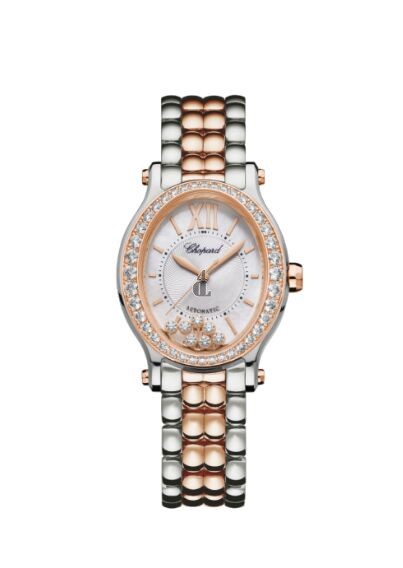 Replica Chopard Happy Sport 30mm Oval 18K Rose Gold Stainless Steel And Diamonds Watch