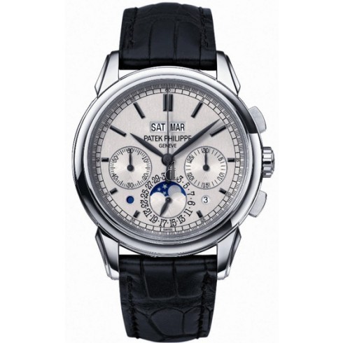 Patek Philippe Grand Complication Silver Dial Chronograph 18kt White Gold Black Leather 5270G-001
