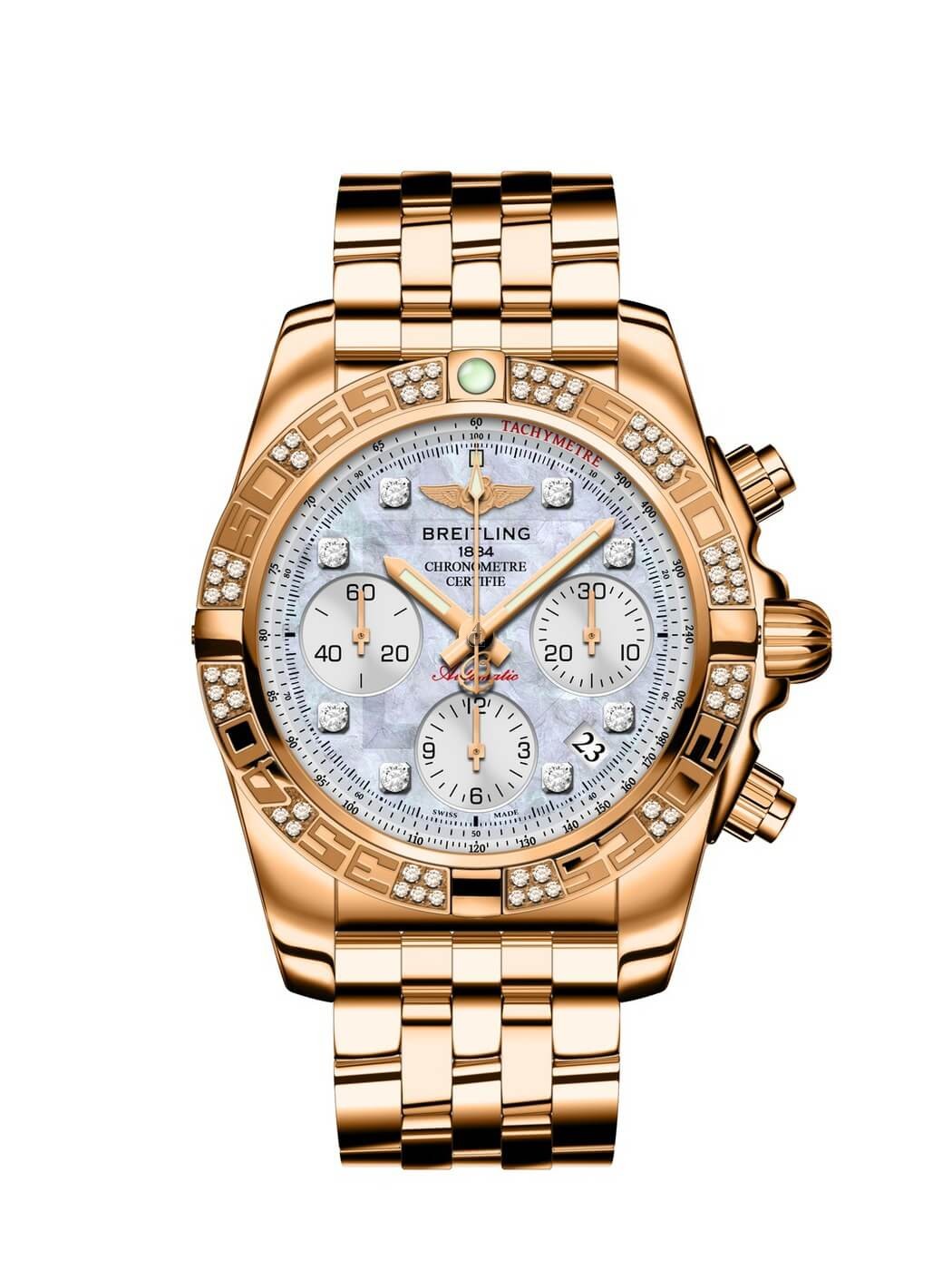Breitling Chronomat 41 Men Rose Gold Diamond Bezel Watch fake