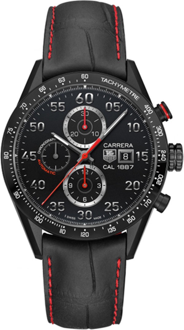 Tag Heuer Carrera 1887 Chronograph Automatic Black Dial Black Leather Men's Watch CAR2A80 fake.