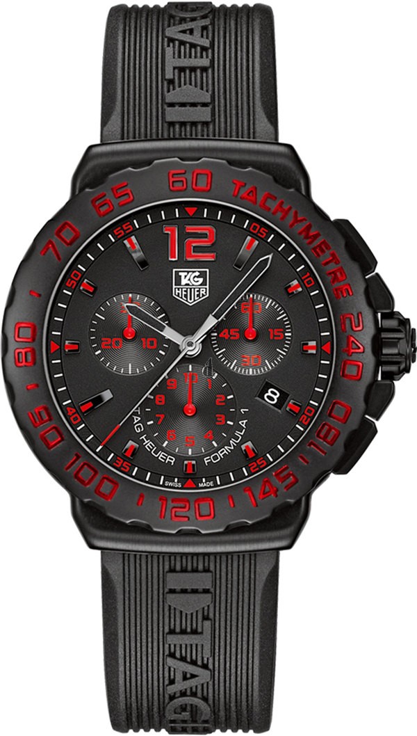 Tag Heuer Formula 1 Chronograph Black and Red Dial Black Rubber Men's Watch CAU111DFT6024 fake.