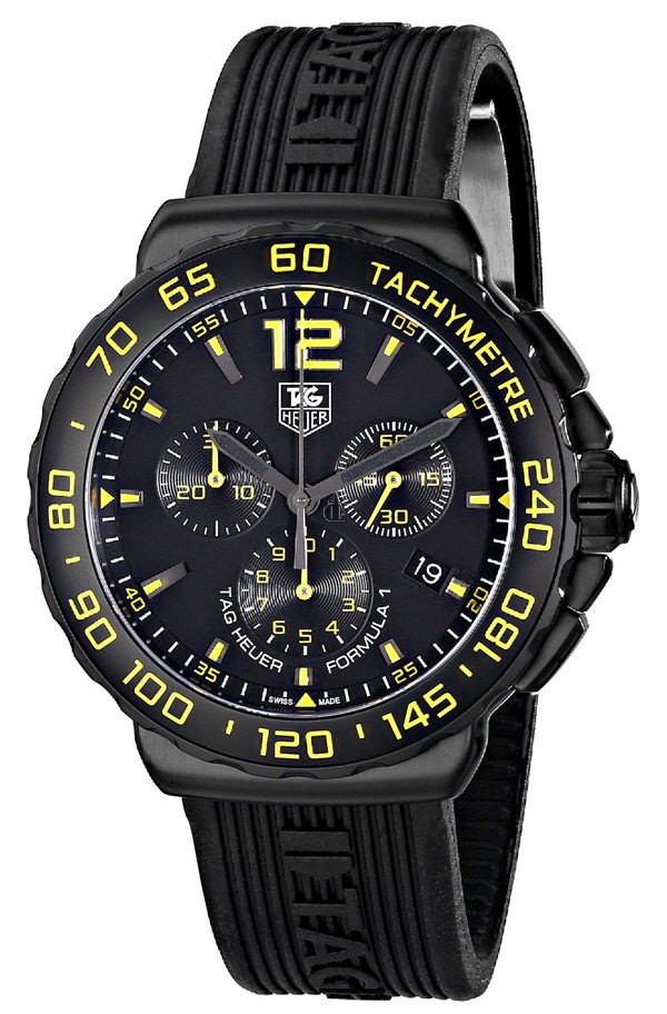 Tag Heuer Formula 1 Chronograph Black and Yellow Dial Black Rubber Men's Watch CAU111EFT6024 fake.