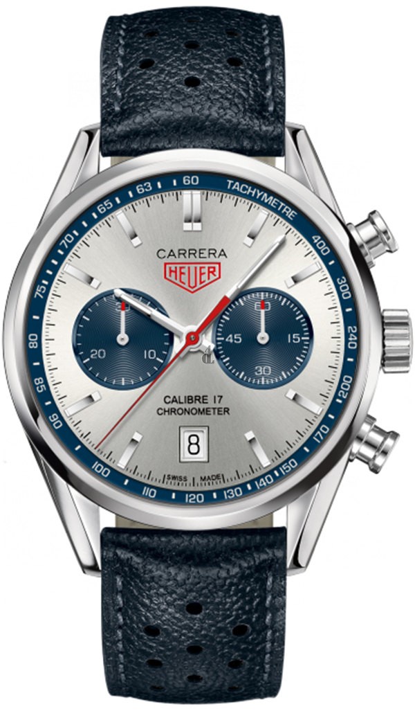 Tag Heuer Carrera Silver Dial Chronograph Blue Leather Men's Watch CV5111FC6335 fake.