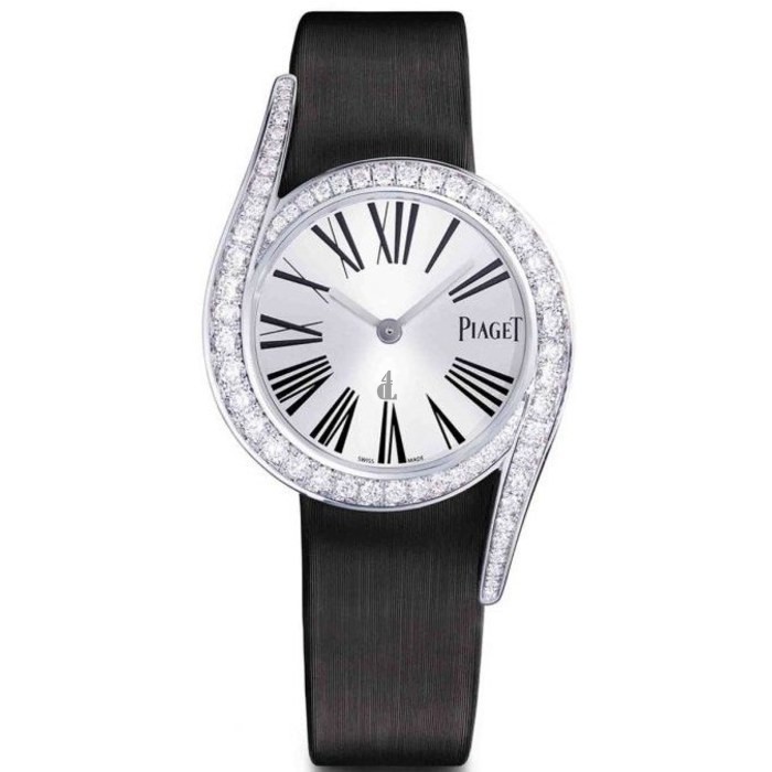 Piaget Limelight Gala Silver Dial Ladies Black Satin Watch G0A42150 replica