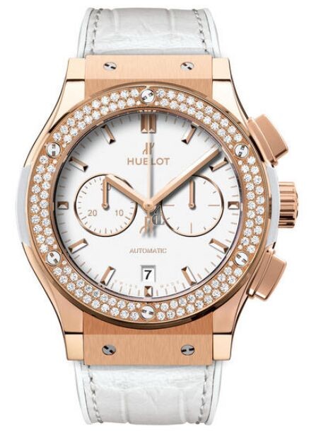 Fake ClassiC Fusion WHite Dial 18 Carat Rose Gold with Diamonds Case White Leather Band Automatic Men's Watch