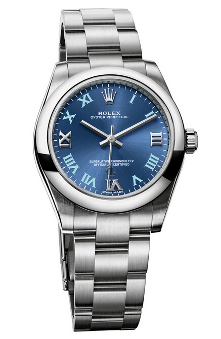 Fake Rolex Oyster Perpetual 31mm Azzuro Blue Dial 177200 blro