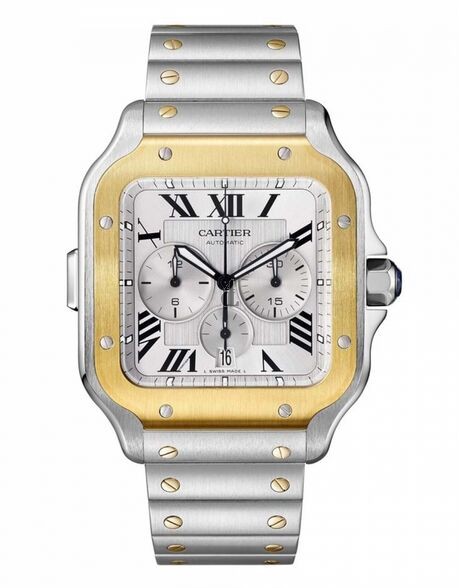Replica Cartier Santos Chronograph Steel 18K Yellow Gold Automatic 43.3mm Watch W2SA0008