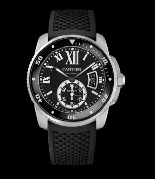 AAA quality Calibre De Cartier Diver Black Dial Rubber Mens Watch W7100056 replica.