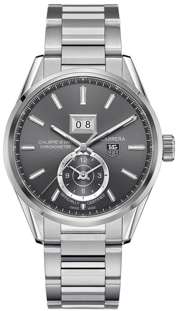 Tag Heuer Carrera Calibre 8 GMT Grey Dial Stainless Steel Men's Watch WAR5012.BA0723 fake.