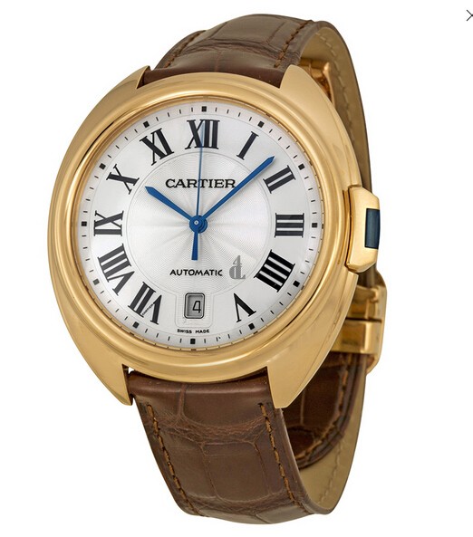 AAA quality Cartier Cle Silver Flinque Dial 18K Rose GOld Automatic Men's Watch replica.