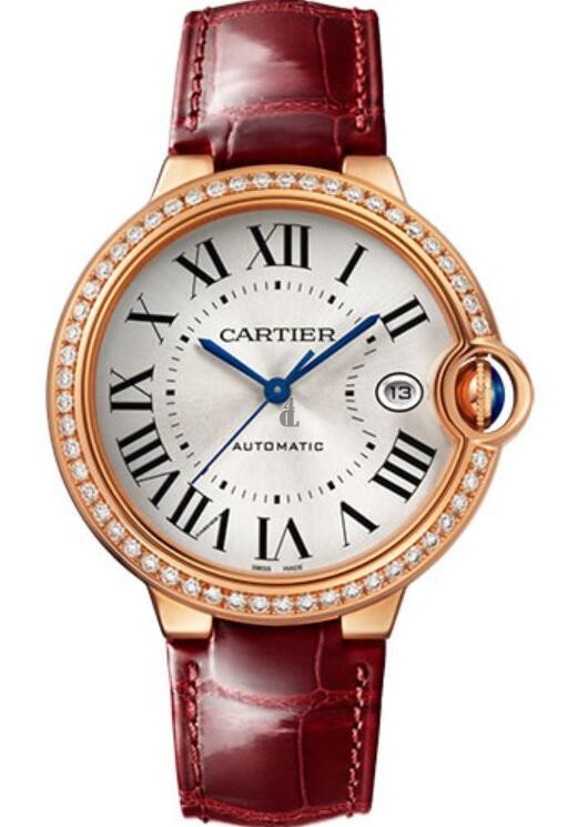 fake Cartier Ballon Bleu De Cartier Automatic Pink Gold Leather 40 mm WJBB0056