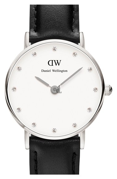 $79:Discounts Daniel Wellington Classy Sheffield Crystal Index Leather Strap Watch 26mm