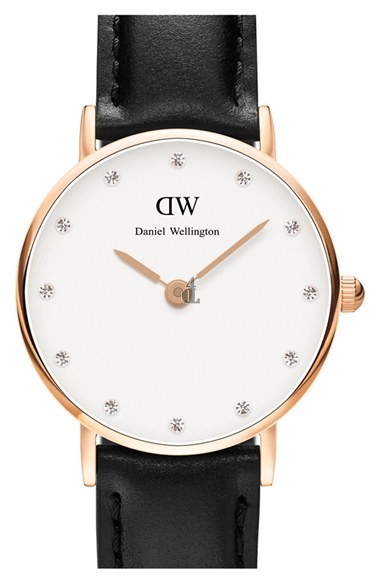 $79:Discounts Daniel Wellington Classy Sheffield Crystal Index Leather Strap Watch 26mm