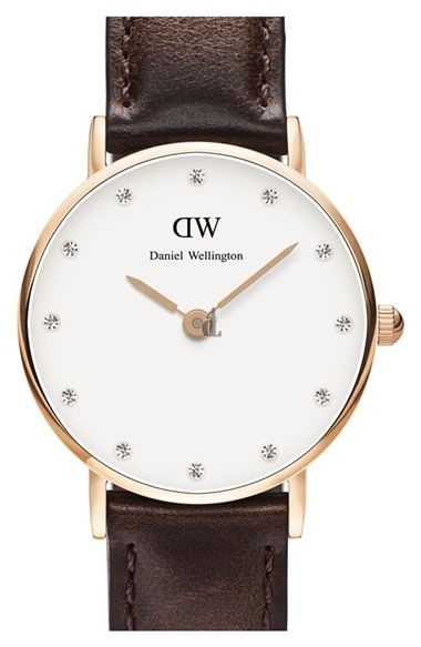 $79:Discounts Daniel Wellington Classy Bristol Crystal Index Leather Strap Watch 26mm