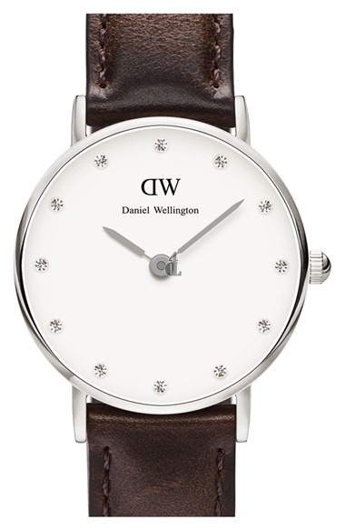 $79:Discounts Daniel Wellington Classy Bristol Crystal Index Leather Strap Watch 26mm