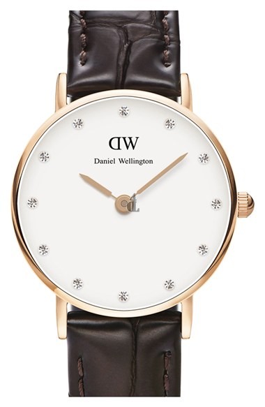 $79:Discounts Daniel Wellington Classy York Crystal Index Embossed Leather Strap Watch 26mm