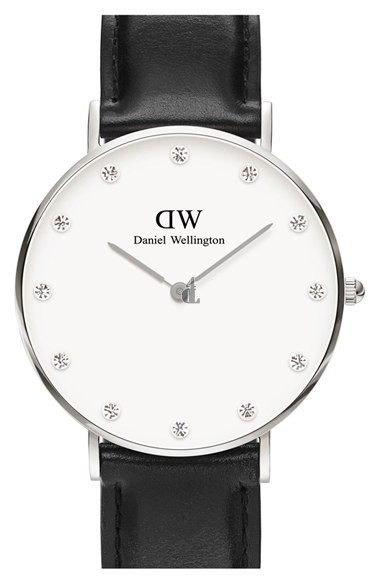 $89:Discounts Daniel Wellington Classy Sheffield Crystal Index Leather Strap Watch 34mm