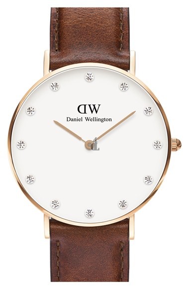 $89:Discounts Daniel Wellington Classy St. Mawes Crystal Index Leather Strap Watch 34mm