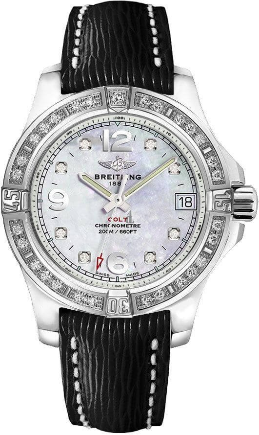 Breitling A7438953/A771/213X/A16BA.1 Colt 36 Diamond Bezel Sahara Strap Black Tang Watch replica