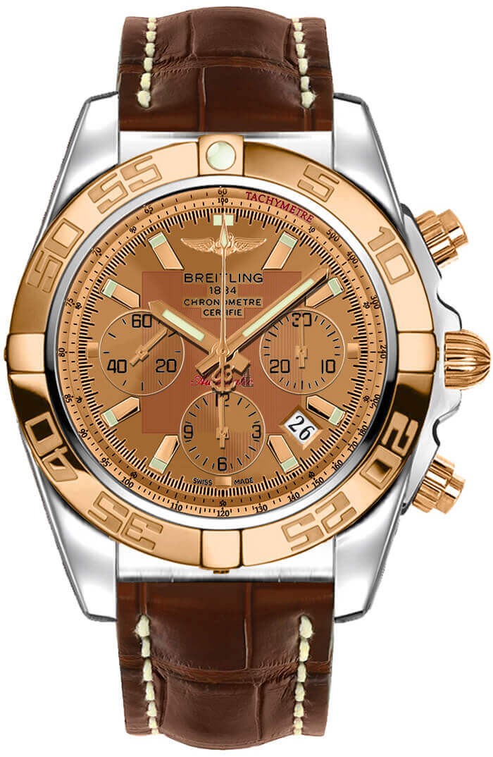 Breitling Chronomat 44 Steel and Rose Gold Polished Bezel Croco Strap Tang Watch replica