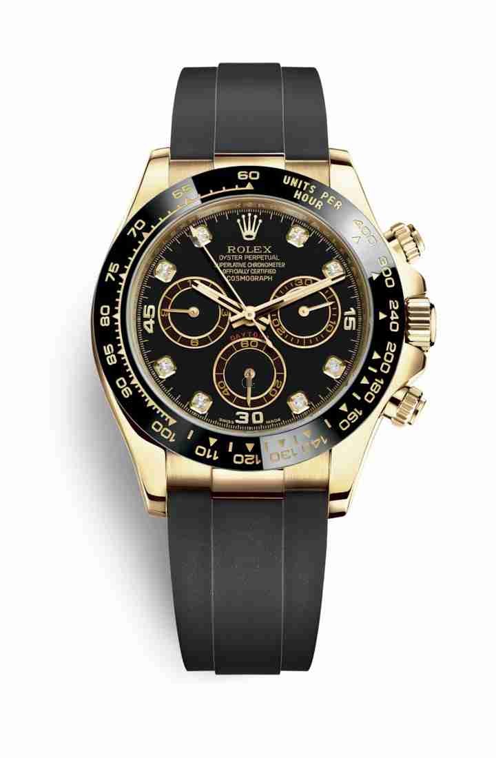 Rolex Cosmograph Daytona yellow gold 116518LN Black set diamonds Dial