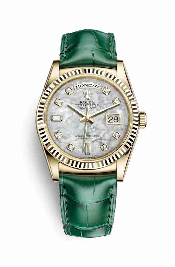 Rolex Day-Date 36 yellow gold 118138 White mother-of-pearl set diamonds Dial