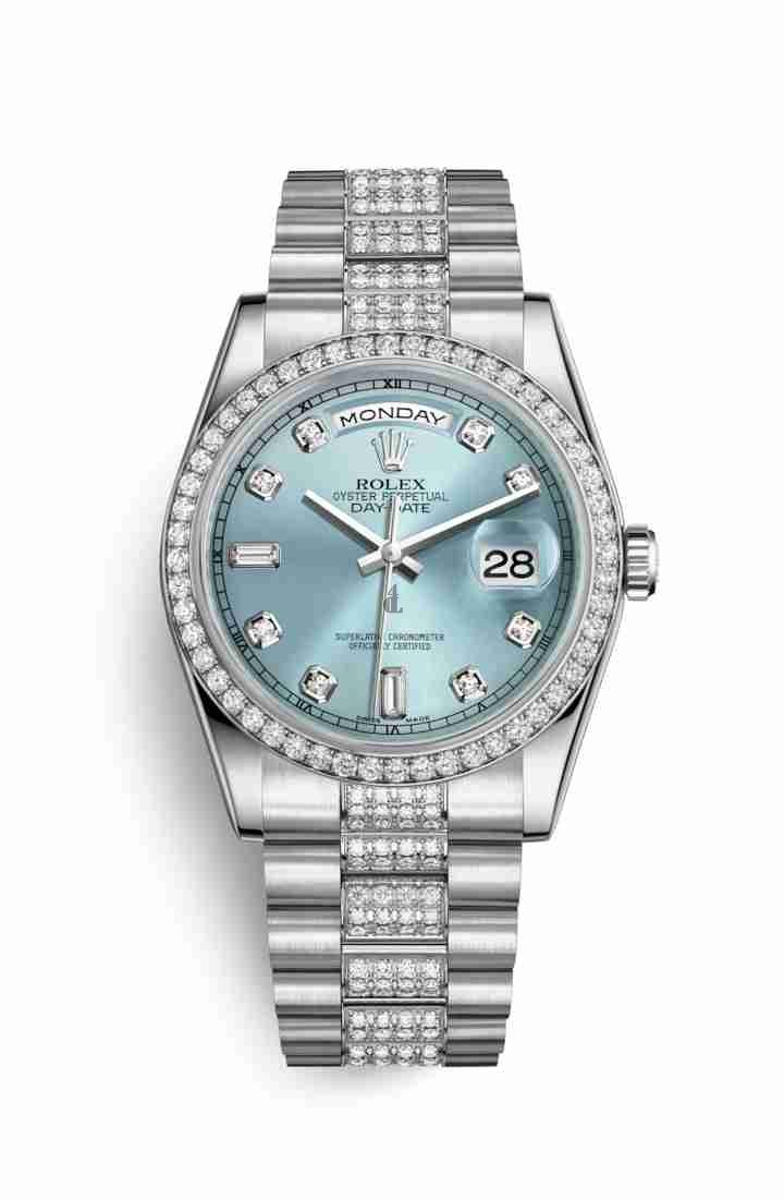 Rolex Day-Date 36 Platinum 118346 Ice blue set diamonds Dial