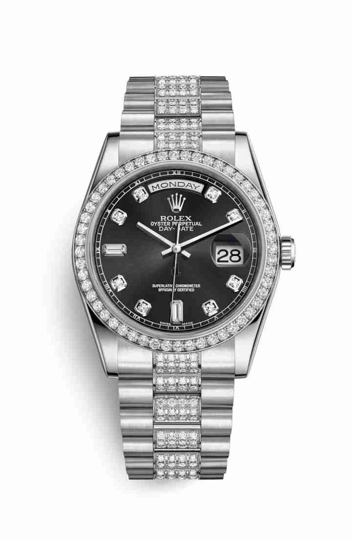 Rolex Day-Date 36 Platinum 118346 Black set diamonds Dial