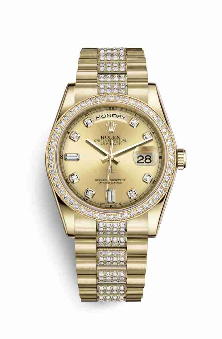Rolex Day-Date 36 yellow gold 118348 Champagne-colour set diamonds Dial
