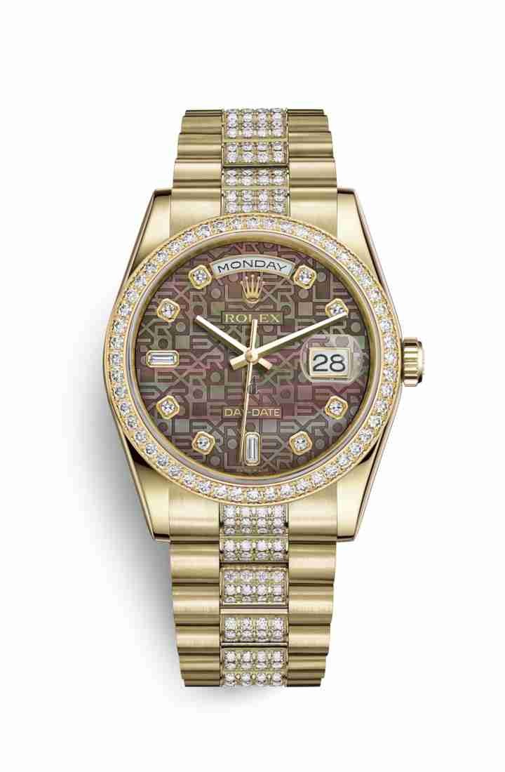 Rolex Day-Date 36 yellow gold 118348 Black mother-of-pearl Jubilee design set diamonds Dial
