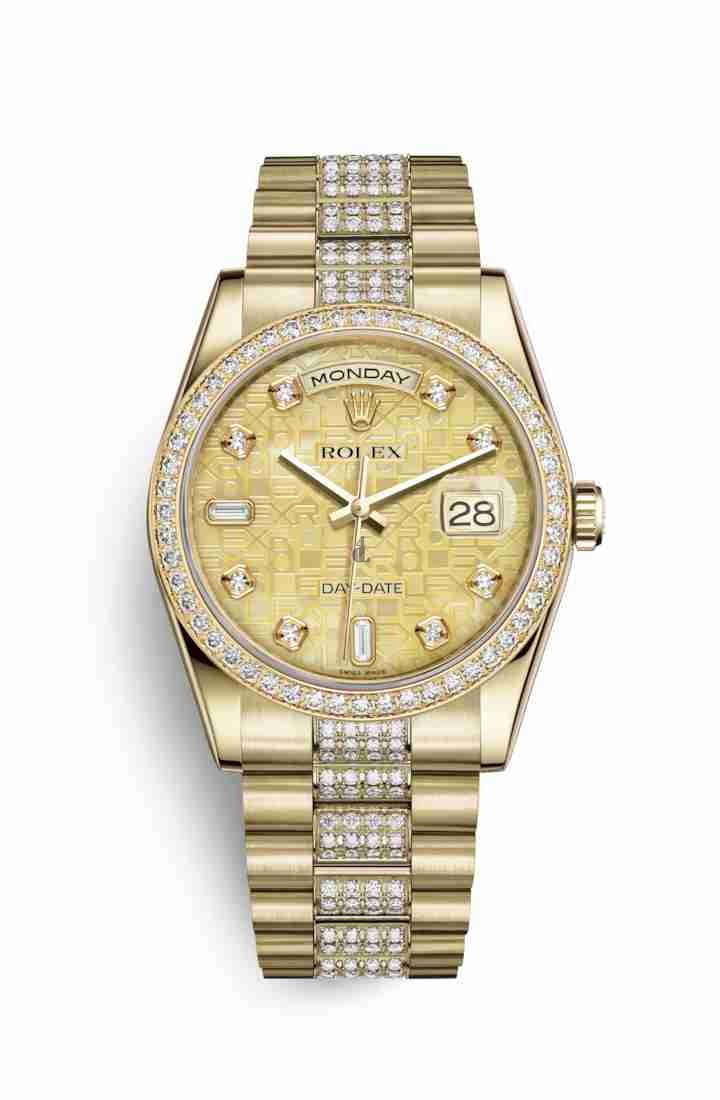 Rolex Day-Date 36 yellow gold 118348 Champagne-colour mother-of-pearl Jubilee design set diamonds Dial