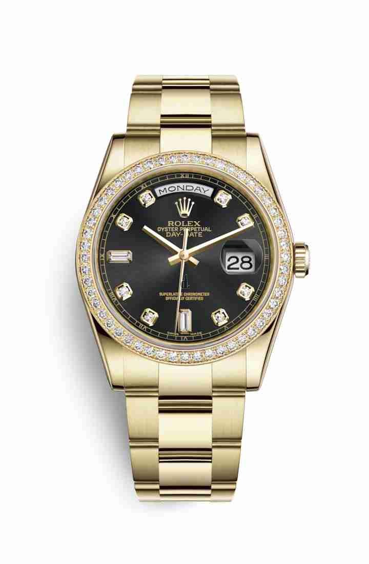 Rolex Day-Date 36 yellow gold 118348 Black set diamonds Dial